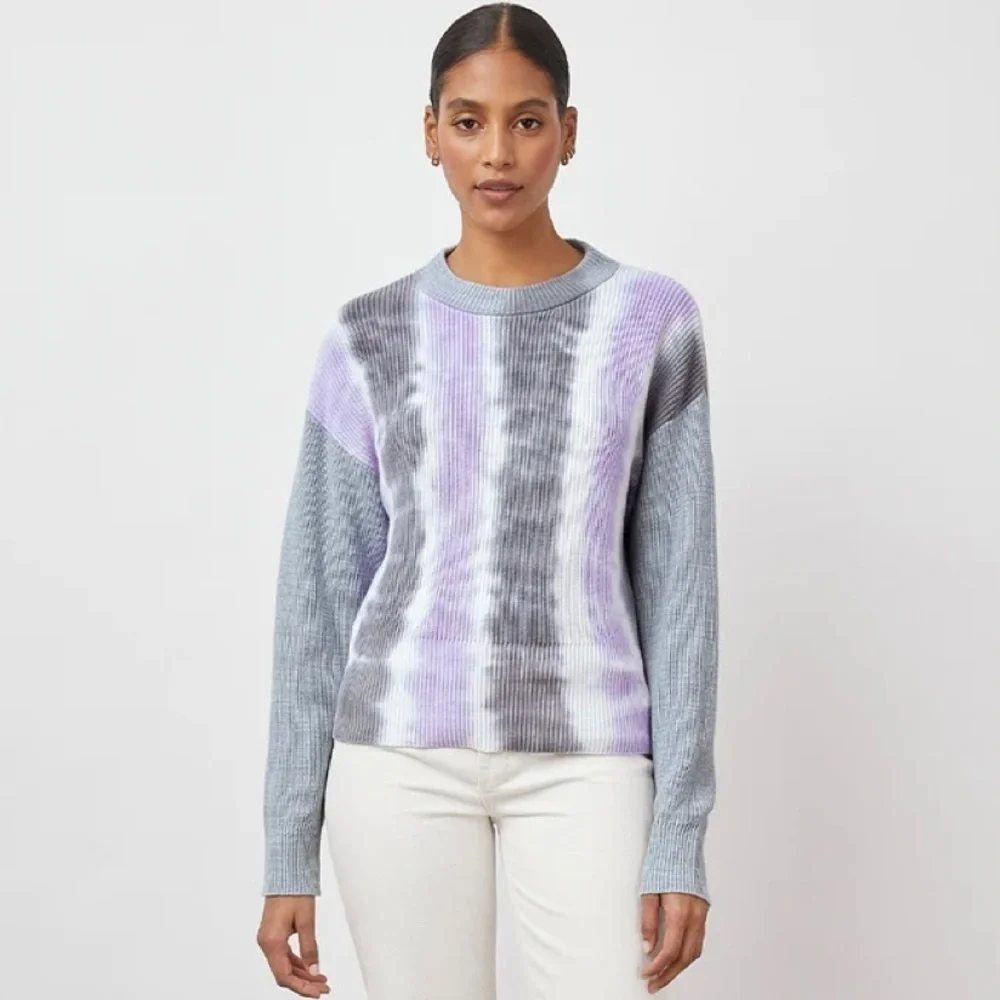 NEW Rails Karis Cotton Cashmere Rib Knit Pullover Sweater Aqua Tie Dye Small